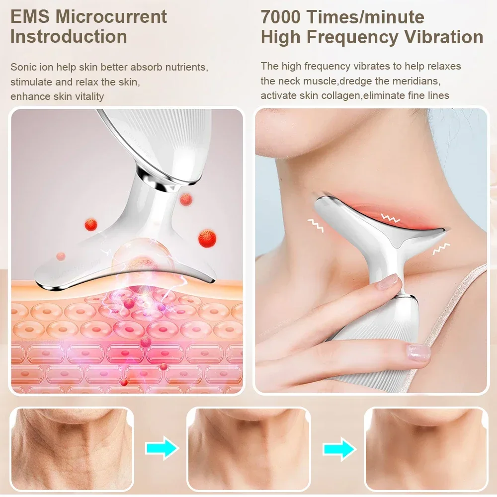 Microcorrent Neck LED Photon Terapia, EMS Face Lifting Massagem, Beleza Facial, Cuidados Com A Pele, Apertar Dispositivo, Anti Rugas Removedor