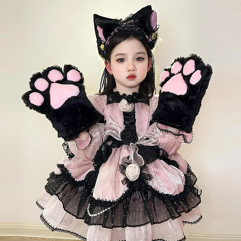 2024 Girl Cute Lolita Dresses Long Sleeves Birthday Party Children Dress Flower High Quality Patchwork Kids Clothing Ball Gown