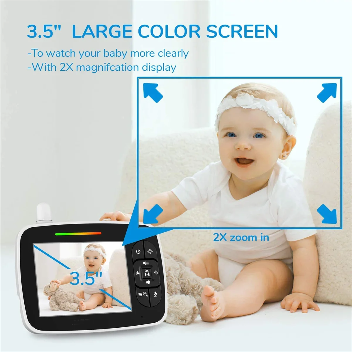 Babystar 3.5 Inch Video Baby Monitor HD Screen Baby Camera Night Vision Function Support Multi Camera ECO Mode Temperature