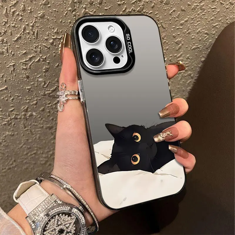 Gato preto dos desenhos animados casal caso de telefone para oppo a15 a16k a17 a37 a38 a57 a58 5g a74 a78 a94 a5 a60 a98 a78 a79 proteger capa traseira