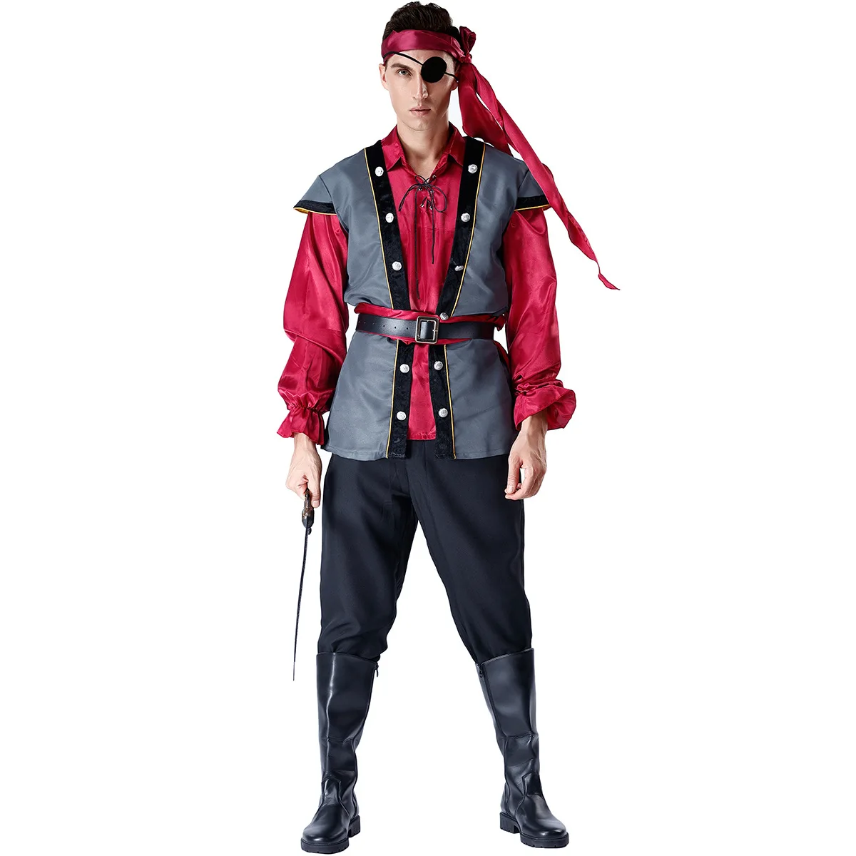 Halloween Caribbean Pirates Captain Costume para homens e mulheres, Uniformes Bucaneer, Vestido extravagante, Vestido de festa carnaval