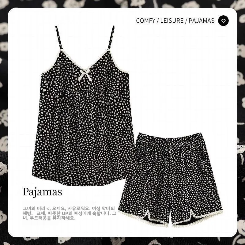 

Summer Sexy Floral Print Modal Cotton Nightgown Set Women's Spwear with Chest Pad plus Size V-Ne ort Sve Dr