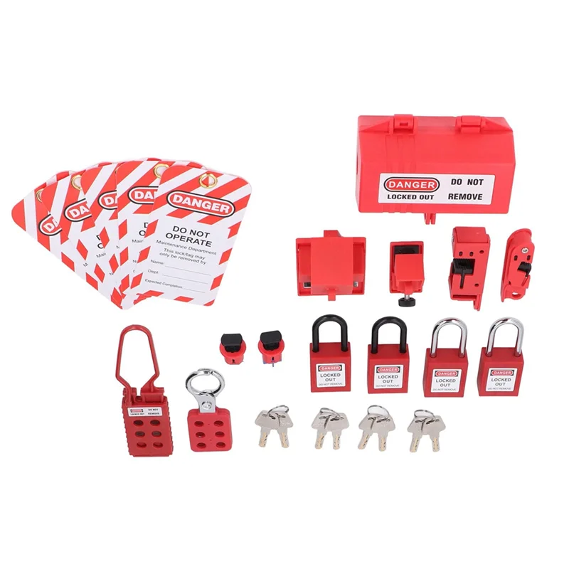 

AAAEL-Electrical Lockout Tagout Kit, Universal Clamp On Circuit Breaker Lockouts Loto-Safety Locks Hanging Tags Set