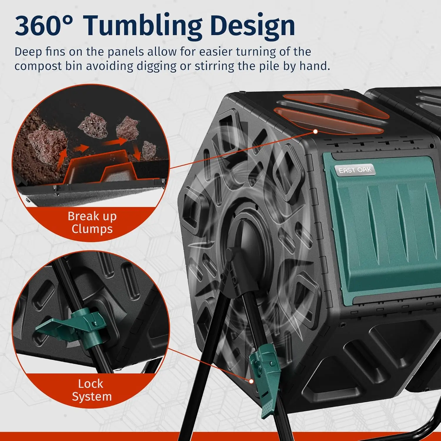 بهلوان سماد مزدوج الغرفة، سلة دوارة سعة 37 جالونًا مع نظام تهوية للحديقة والمطبخ