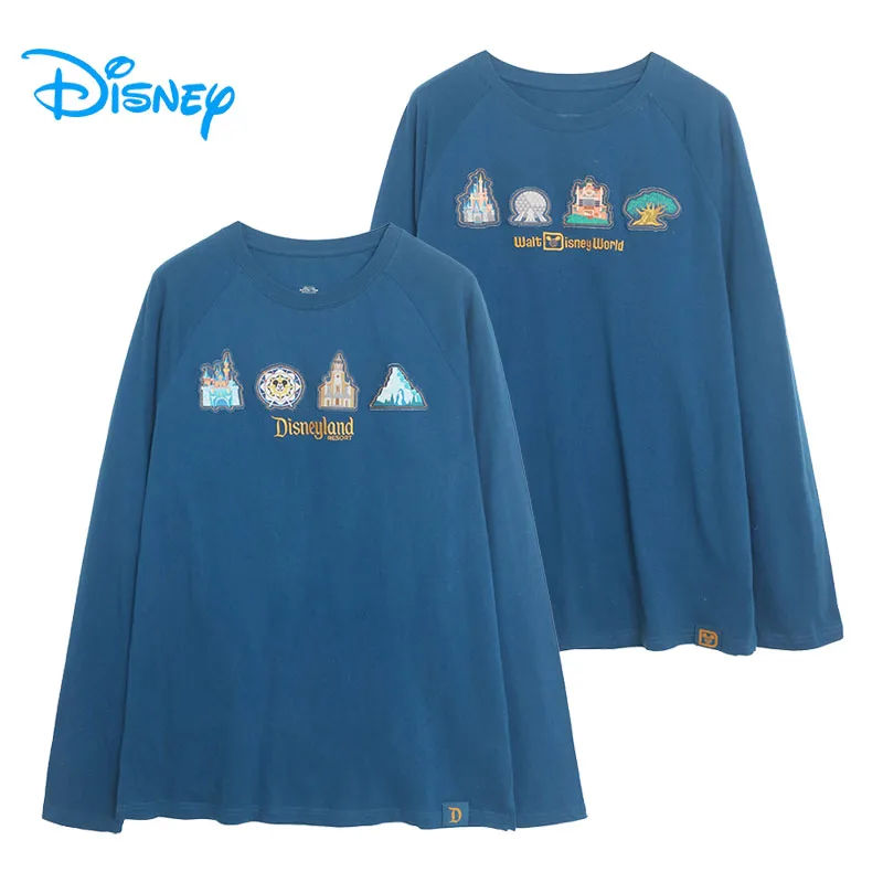 Футболка с длинными рукавами и вышивкой в виде букв Disney World, футболка с нашивкой в виде замка Диснейленд, женская повседневная свободная футболка с круглым вырезом, уличная одежда Футболка с длинными рукавами и вышивкой в виде букв Disney World, футболка с нашивкой в виде замка Диснейленд, женская повседневная свободная футболка с круглым вырезом, уличная одежда
