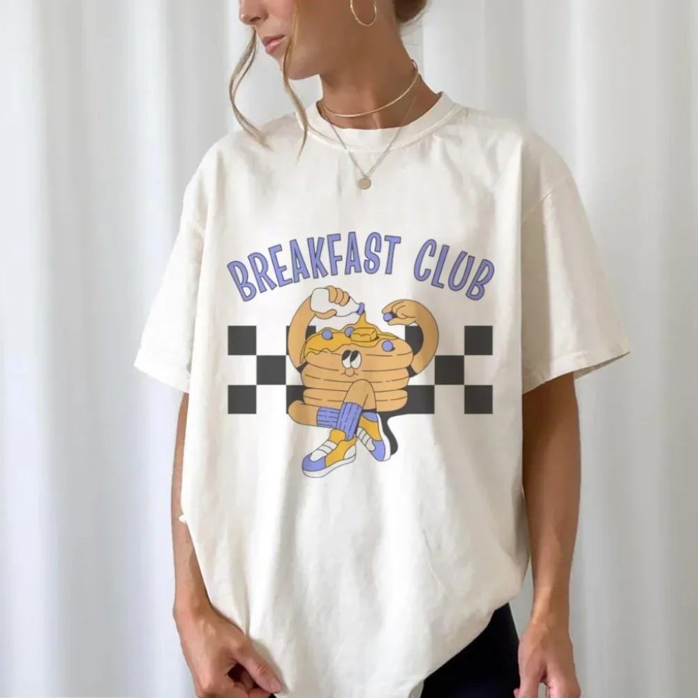 Camiseta de manga corta para mujer, camiseta informal con estampado bonito, cuello redondo a la moda, versátil, con estampado de dibujos animados para mujer