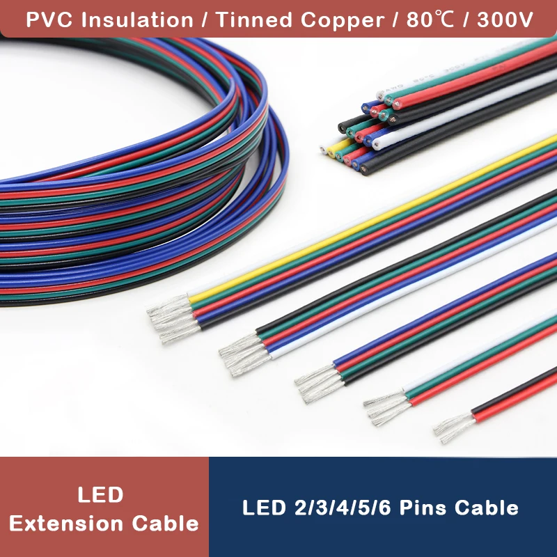 LED Extension Wire Line 22 20 18AWG 2/3/4/5/6pin LED Cable For RGB RGBW RGBWW SMD WS2812B LED Strip Light JST Connector 1~50m
