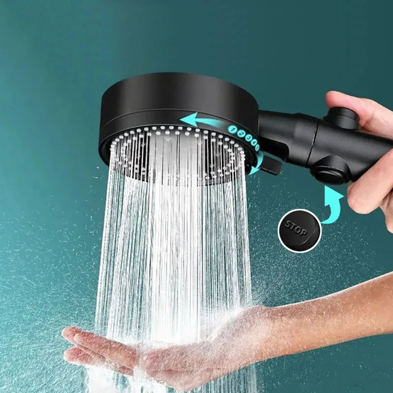 Shower Head 5 Mode Adjustable High Pressure Shower One-key Stop Water Hand-held Shower Head Bathroom Accessor