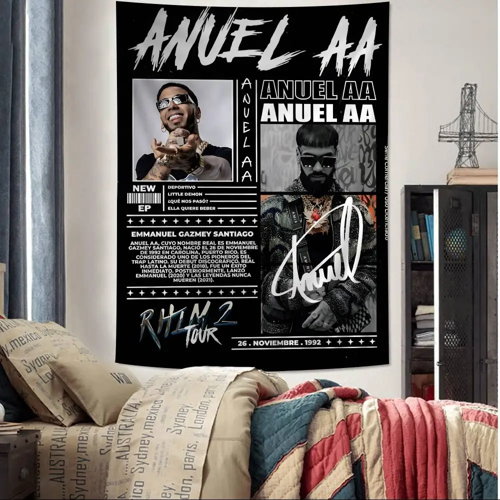 Hip Hop Rapper Anuel AA Anime Tapestry Hanging Tarot Hippie Wall Rugs Dorm Home Decor
