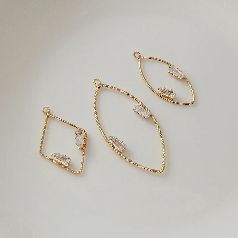 14K Gold-plated Pendant Set with Two Zircon Patterns, Diamond-shaped, Hexagonal, Five-pointed Stars and Heart-shaped Trapezoidal