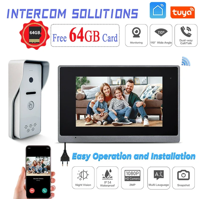 

Multi-Language IP Home Video Intercom Tuya Lock Smart Video Door Phone Intercom System With Video Record