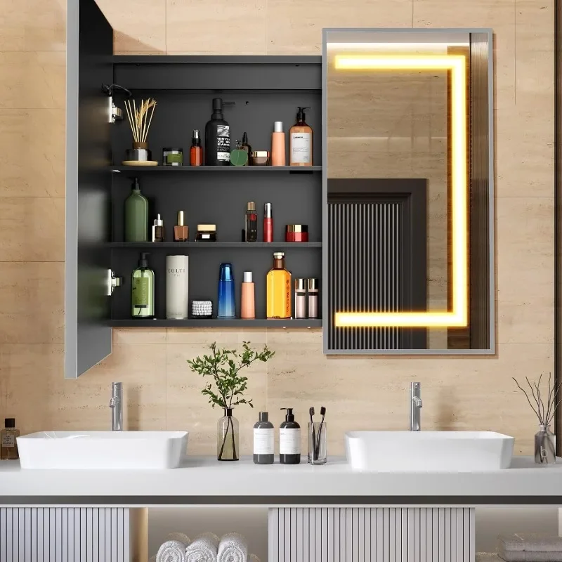 

Серебряный аптечка для ванной комнаты Hot ItemInch с зеркалом, утопленный или накладной аптечный шкаф с подсветкой и 3 цветами Te