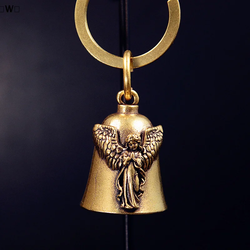 〔W〕Campana de latón con alas de ángel de la guarda, campana para motocicleta, llavero, amuleto exorcista para motociclistas, joyería de la suerte para hombre〔Winter1〕