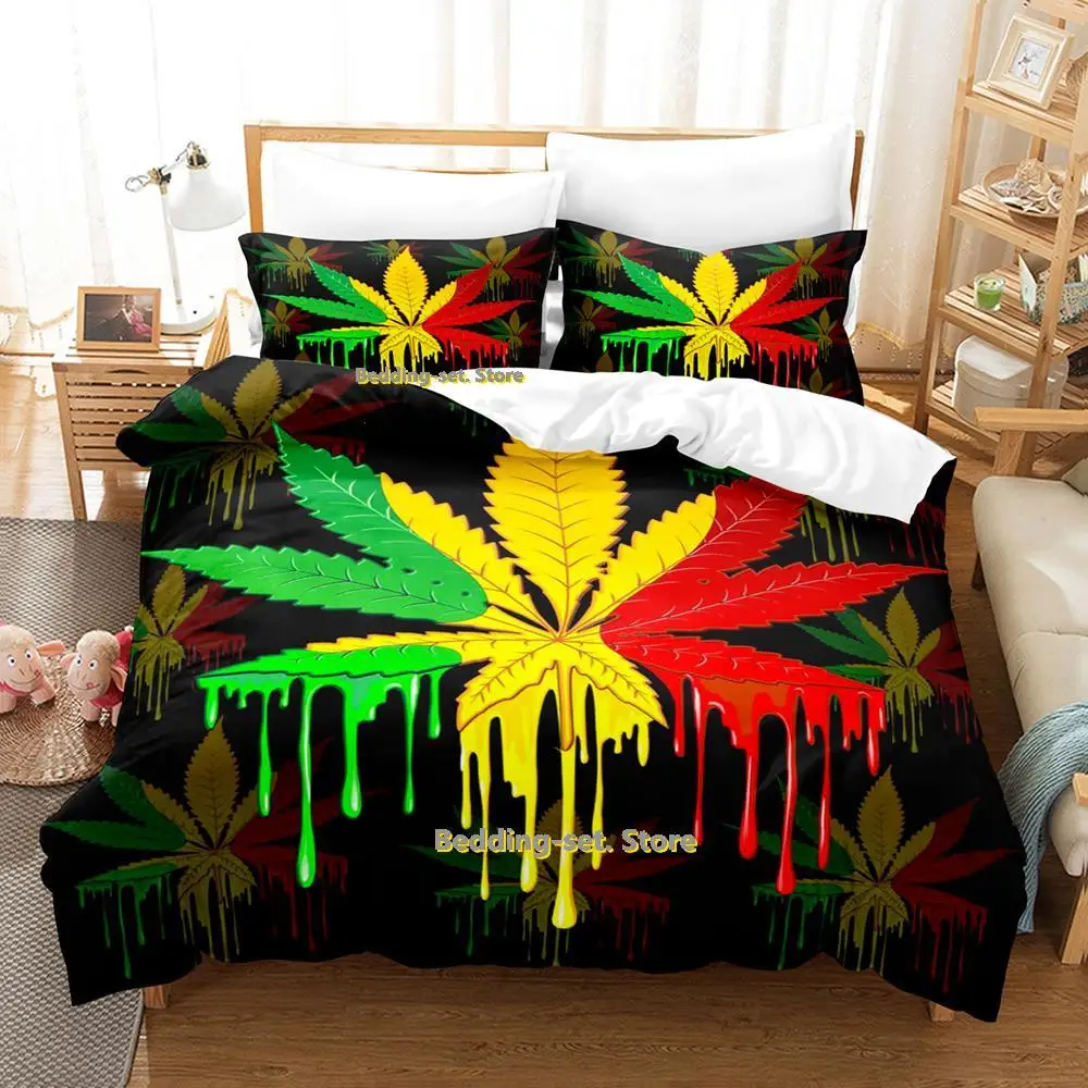 2025 Weed Cannabis Marijuana Bedding Set Cartoon Anime three-piece set Adult Kid Bedroom Duvetcover Sets Kawaii colcha de verano