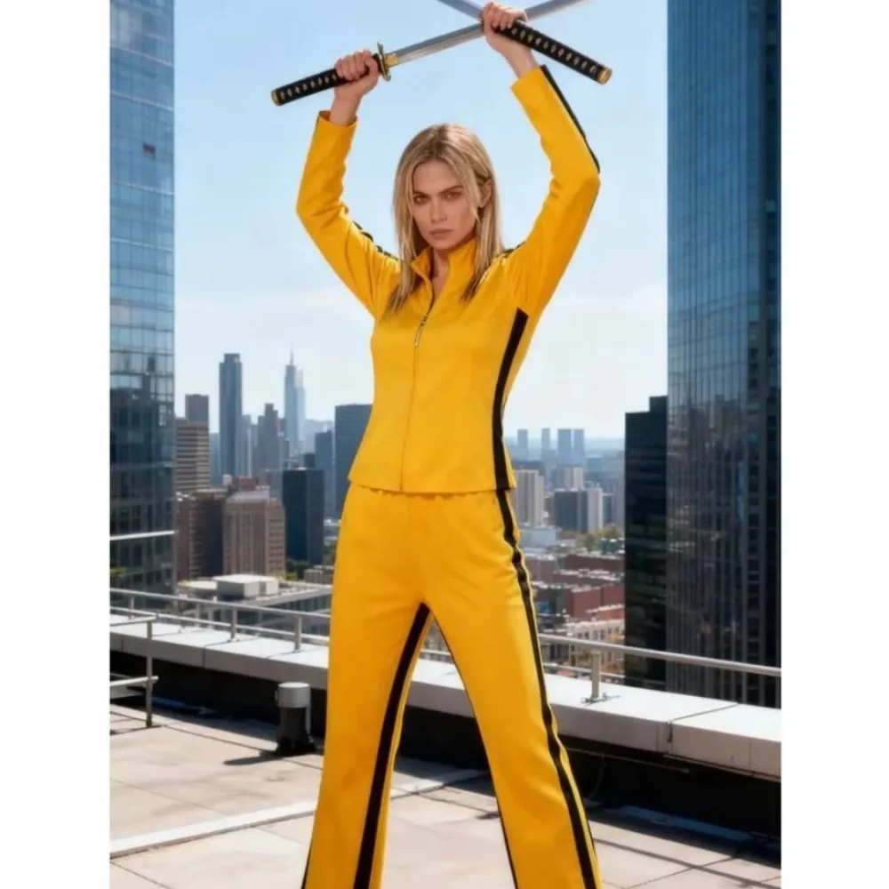 Kill Bill The Bride Beatrix Kiddo Cosplay Costume Yellow Kung Fu Jumpsuit Women Tracksuit Halloween Carnival Mardi Gras Costumes