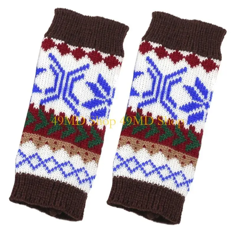 

49MD стильные вязаные перчатки с манжетами на рождественскую тематику, перчатки без пальцев, модные варежки, аксессуары для