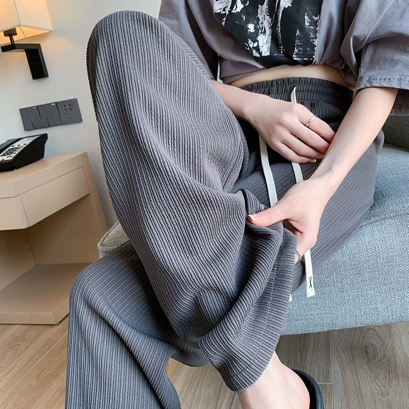 

Women Spring Wide Leg Pants Casual High Waist Straight Pants Female Pleated Solid Color Pants Streetwear New Trousers NS5657