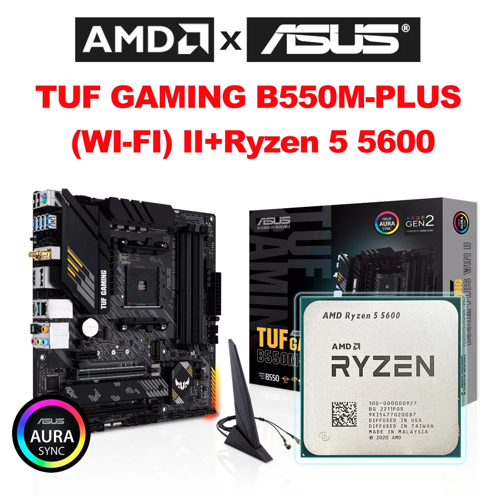 Placa base AMD Ryzen 5 5600 R5 5600 CPU + ASUS TUF GAMING B550M PLUS (WI-FI) II micro-atx B550M DDR4 4600 MHz 128G