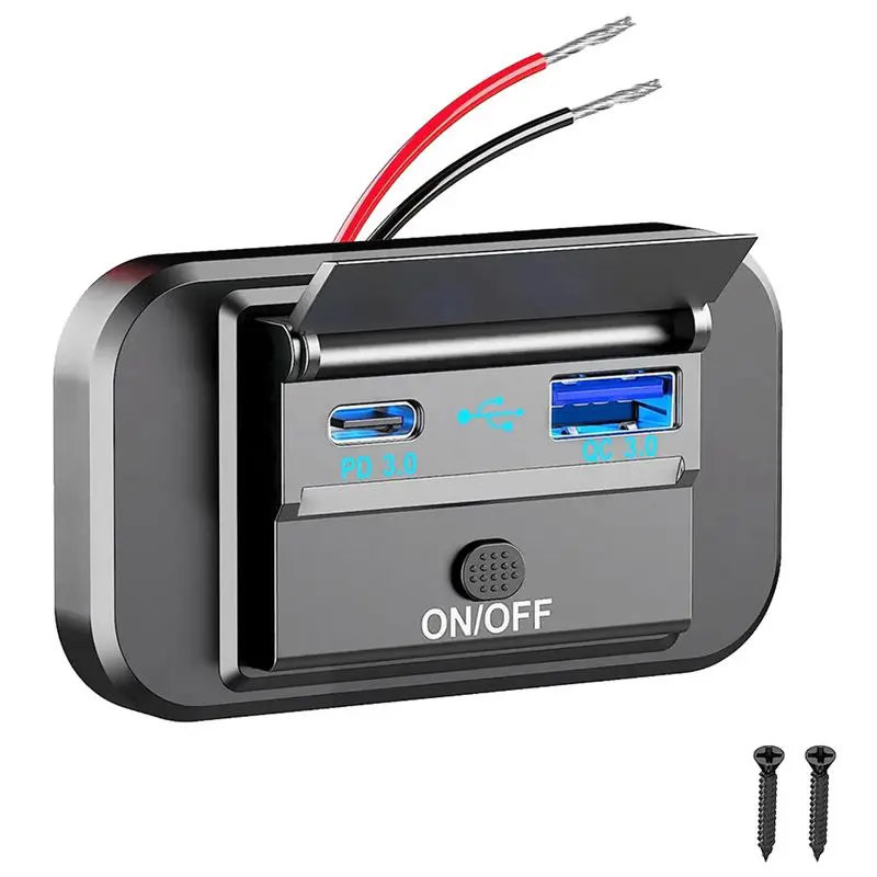 12-24V QC3.0 PD3.0 Ports Quick With Switch Fast Charging USB Power Panel For Motorcycle Car Truck ATV Easy Install-T61C