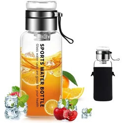 1pc Portable Glass Water Bottle 32 oz Transparent Milk Juice Cup with Stainless Tea Infuser Sport Water Bottles for Gym Hiking C