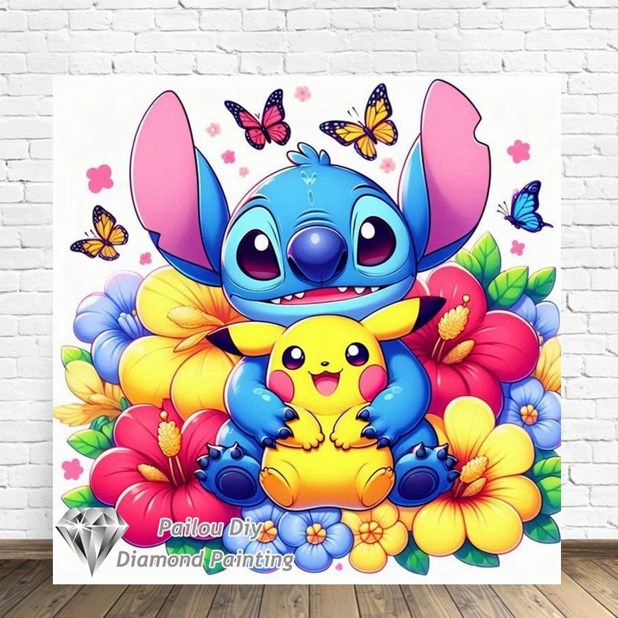 

Disney Cartoon Stitch And Pikachu Diamond Painting Kits Photo Art 5D Diy Full Drills Mosaic Cross Stitch Embroidery Home Decor