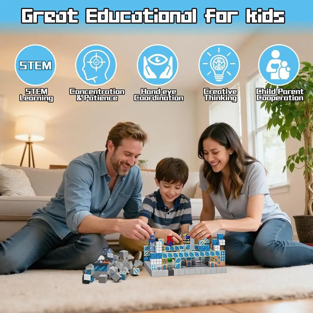 200-Piece Magnetic Cubes Set - STEM Learning & Montessori Toys for Ages 3-13, Ideal for Boys and Girls