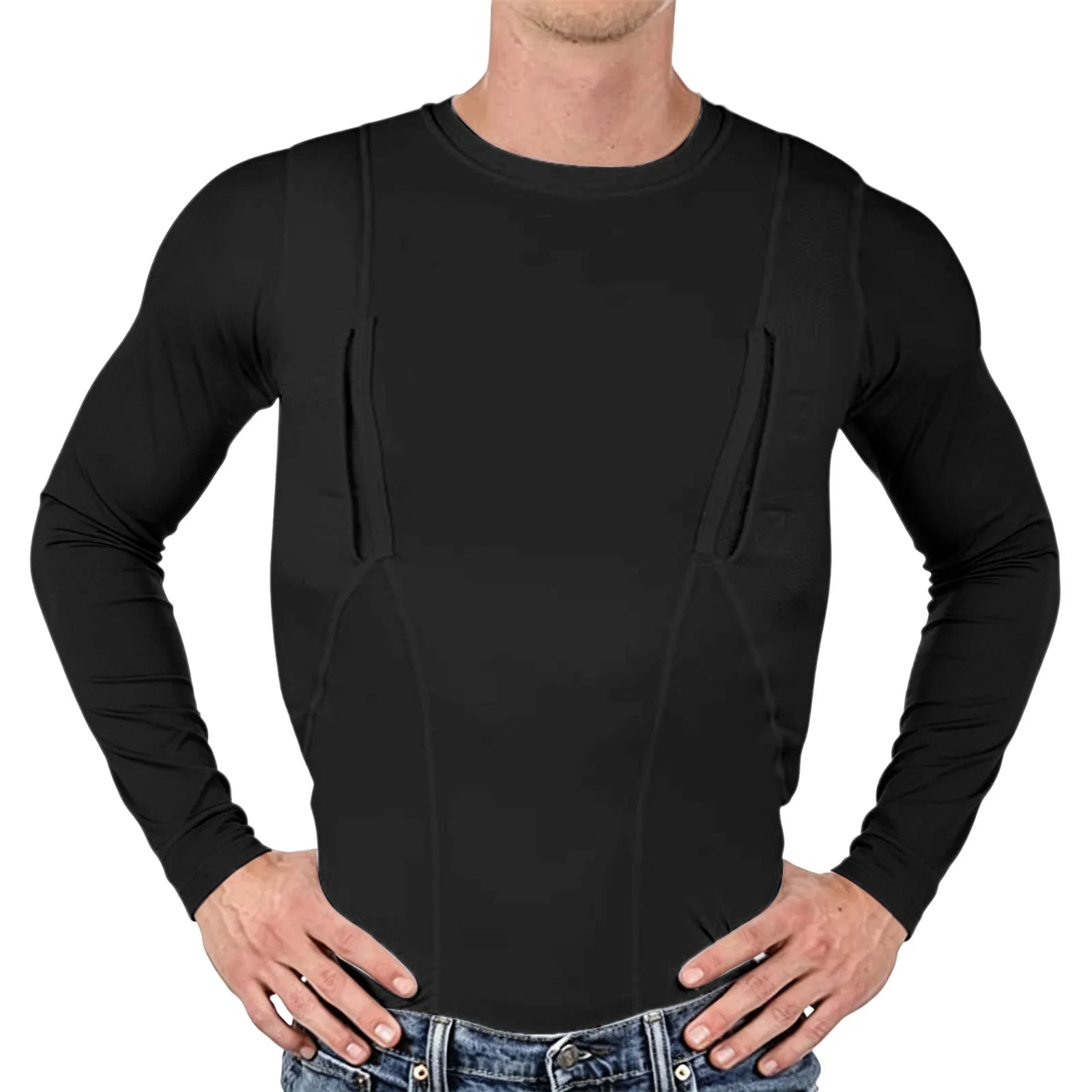 Summer Cross-Border Tactical T-Shirt for Men High Elastic Long Sleeve Hidden Gun Holster European And American Style Independent