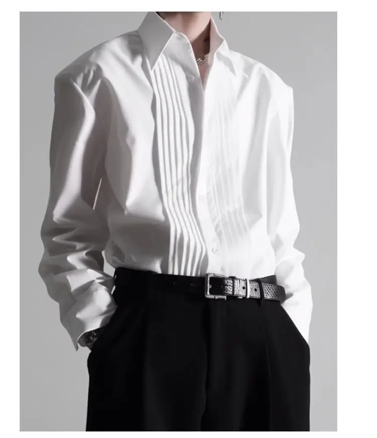 New 2026 Road Shop Niche Design Neutral Style Premium Pleated Shirt Loose Casual Versatile Shirt Fashion Top Mens Shirts