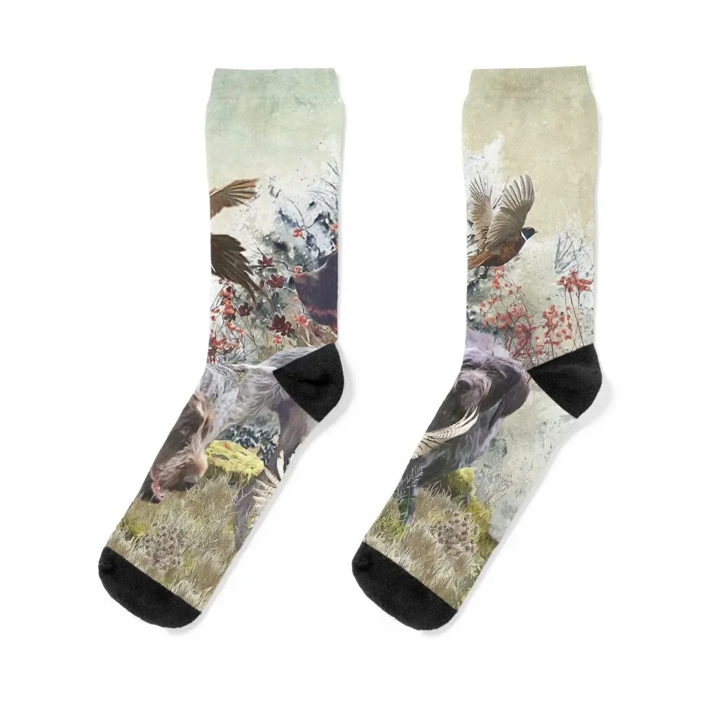 German Wirehaired Pointers, Hunting pheasant Socks japanese fashion gym christmas gift Men's Socks Women's