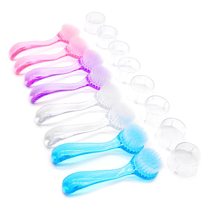 Brosse à ongles en acrylique, en plastique souple, pour enlever la poussière, accessoire de maquillage, à tête ronde, avec capuchon, 1 pièce