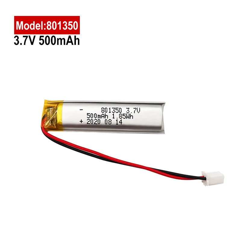 

801350 3.7V 500mAh polymer lithium battery JST-PH 2Pin 2.0mm For GPS MP3 video recorder bicycle taillight Electric toothbrush