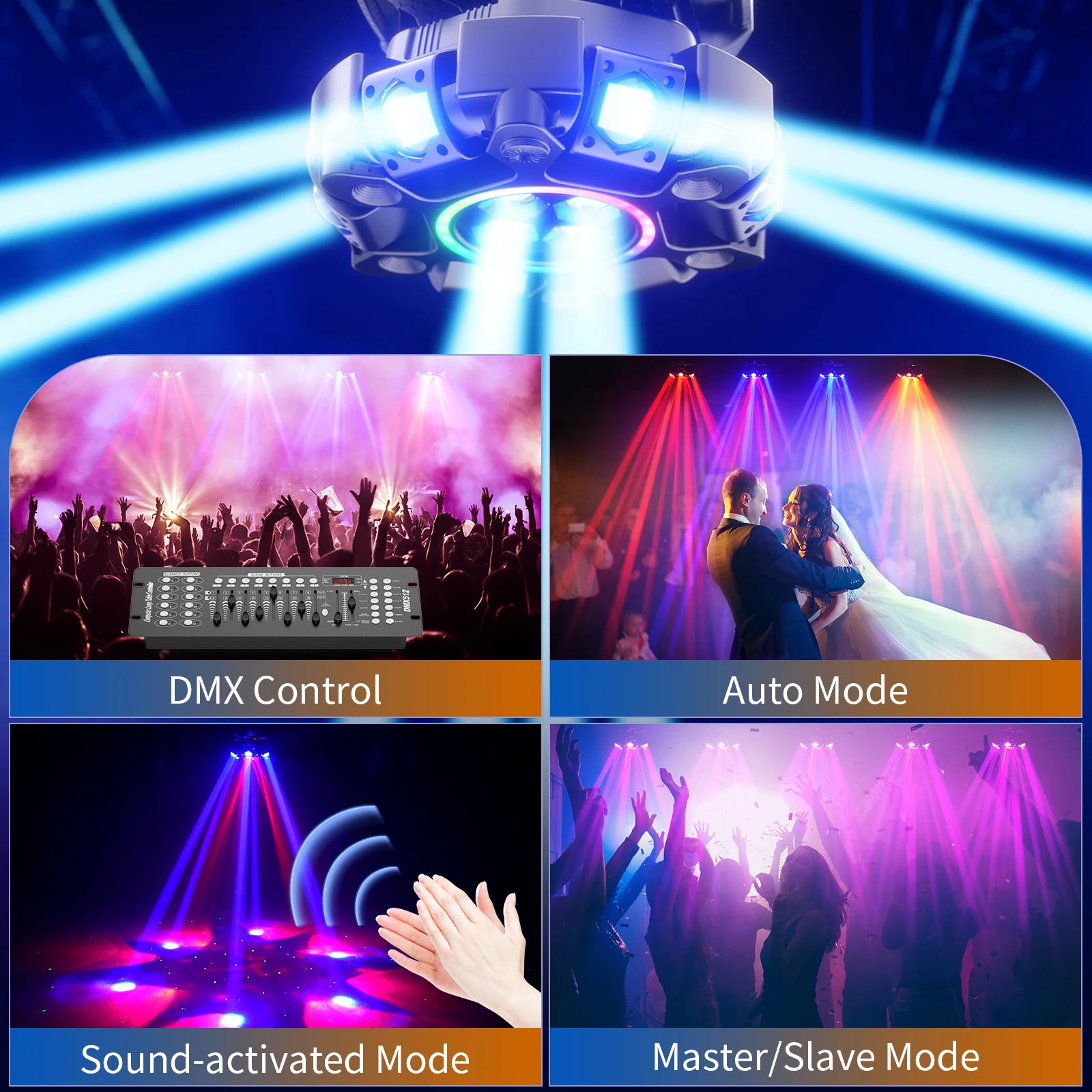 U'King 150 واط 6-الذراع RGBW شعاع تتحرك رئيس ضوء مع هالة تأثير DJ ضوء DMX512 ستروب ضوء المرحلة لحفل الزفاف لايف هاوس KTV بار