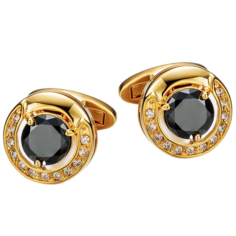 

KFLK Jewelry fashion shirt cufflinks for mens Brand cuff button Gold-color cuff link High Quality Black abotoadura guests