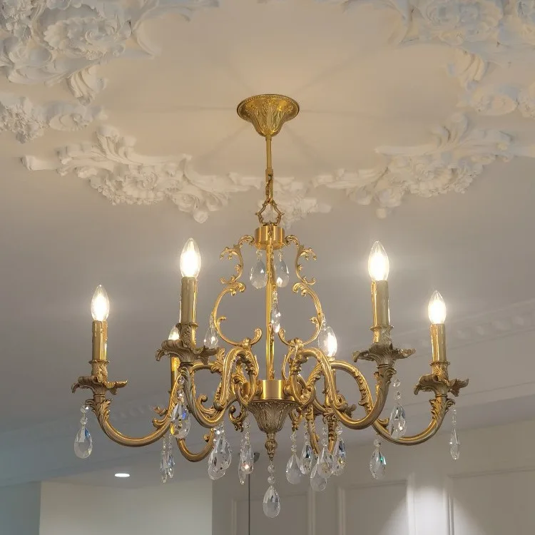 French Retro Led Brass Crystal Candle Pendant Light For Home Decoration Villa Living Room Bedroom Staircase Lighting Fixtures