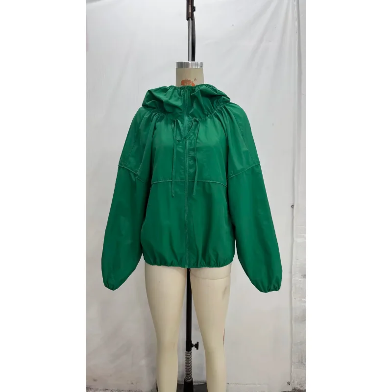 2026 Damen Langarm-Oberbekleidung mit Hohem Kragen und Verstellbarem Kordelzug Frühling Herbst Neuer Stil Damen-Kapuzenjacke Locker Geschnitten – Detail 13