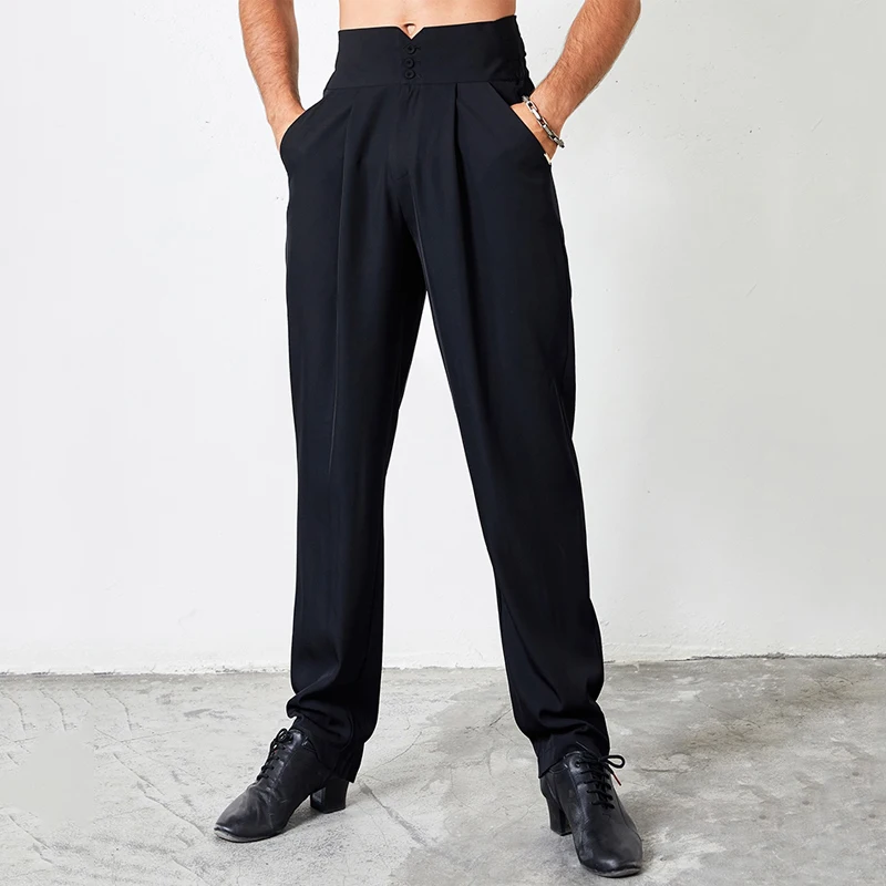 Male High-Waisted Latin Dance Trousers Practice Clothes Men Ballroom Latin Dance Pants Adults Stage Performance Wear