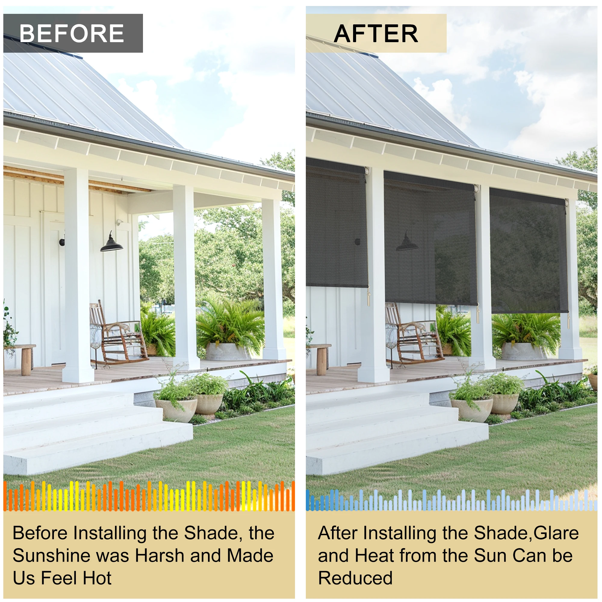 Retractable Outdoor Solar Screen Roller Blinds Windproof Waterproof for Garden Porch Gazebo Patio Pergolas