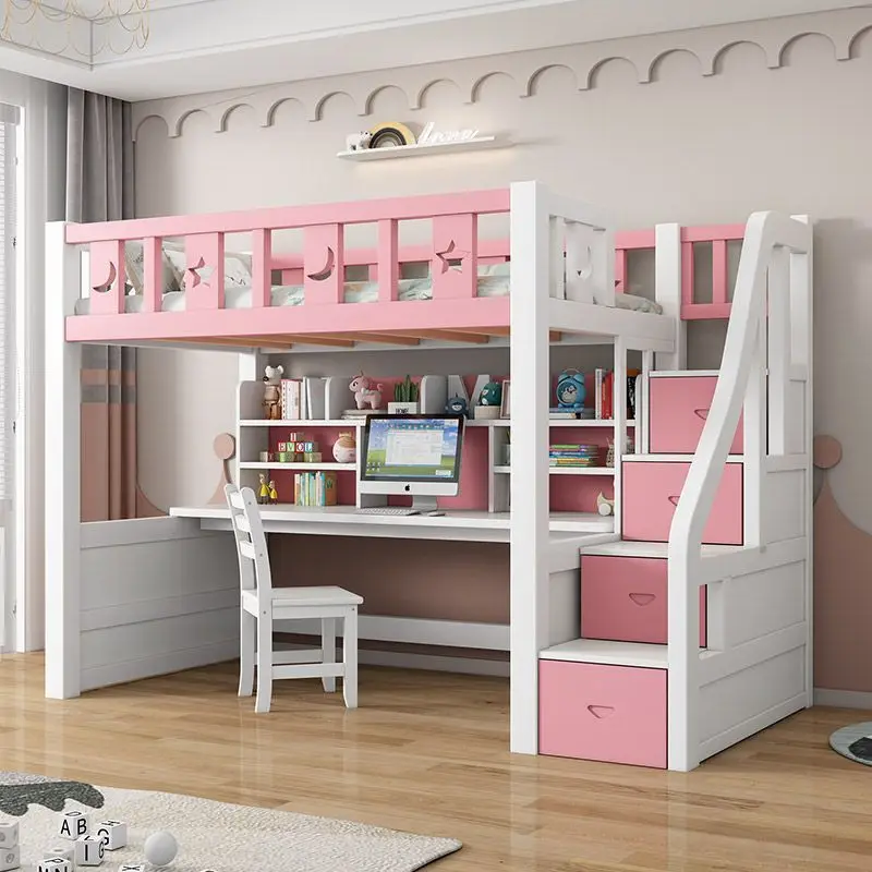 บนโต๊ะและนอกโต๊ะ เตียงสองชั้น แบบสูงต่ำ คู่ พร้อมโต๊ะ เตียง