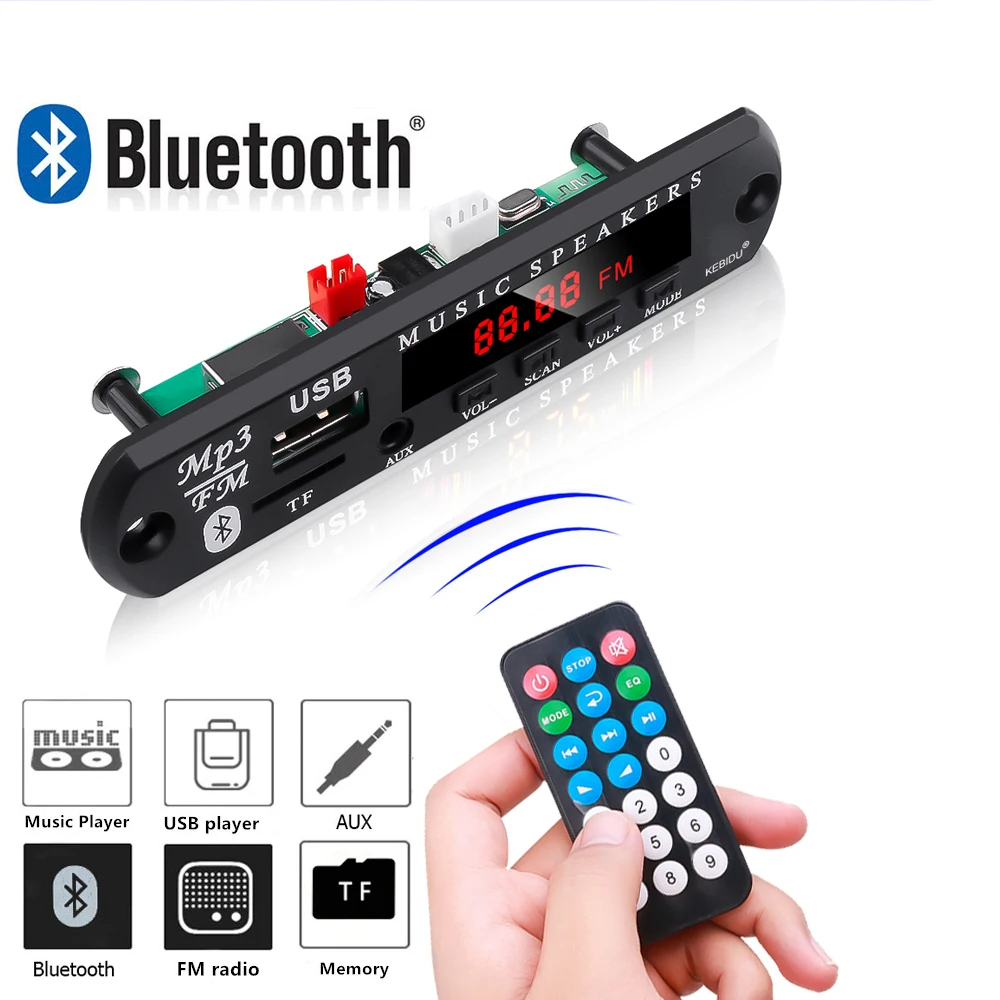 

Bluetooth 5.0 FM Radio Module DC 6V-24V MP3 WMA WAV Decoder Board Car Audio USB TF AUX Mp3 Music Player Speaker For 12V-24V Cars