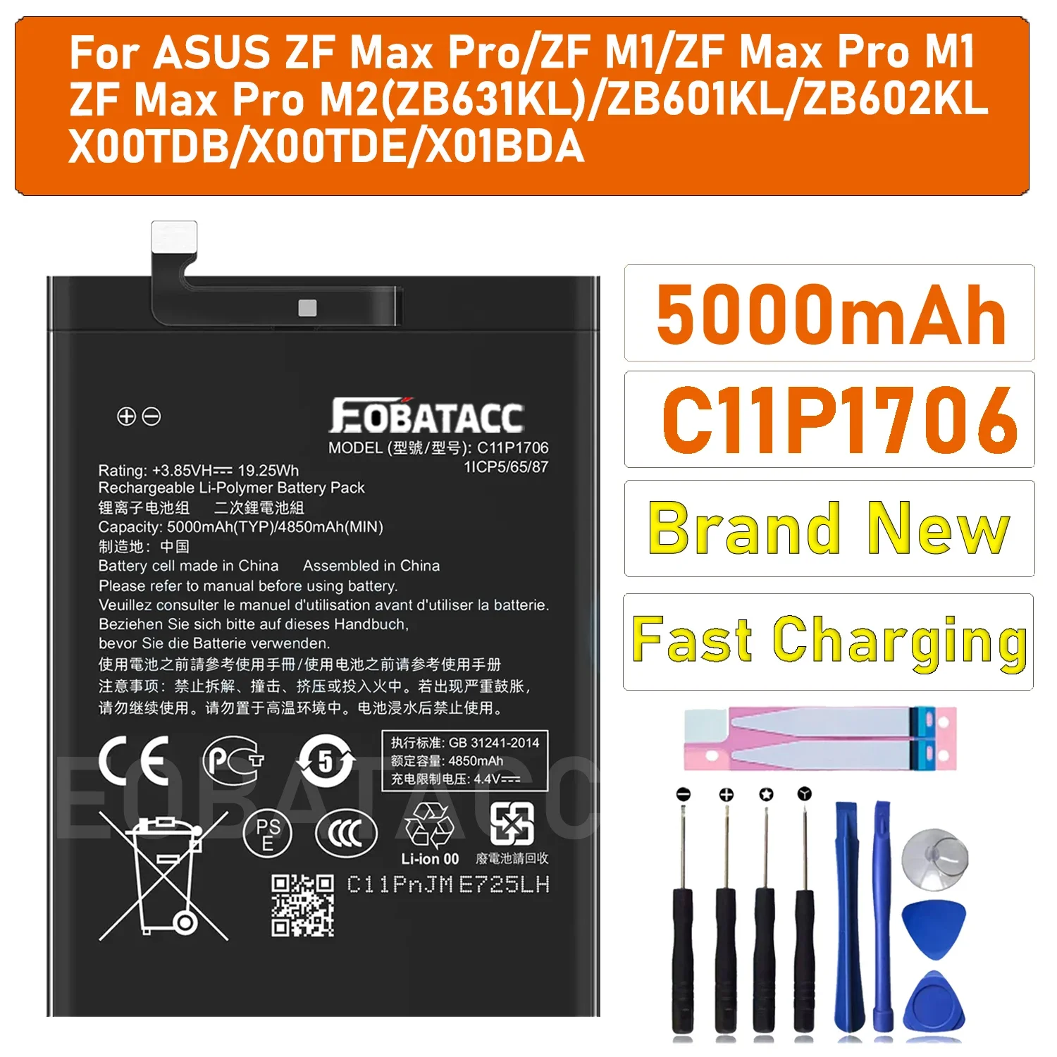 For ASUS C11p1706 ZenFone Max Pro Zb602kl Mobile Phone Battery