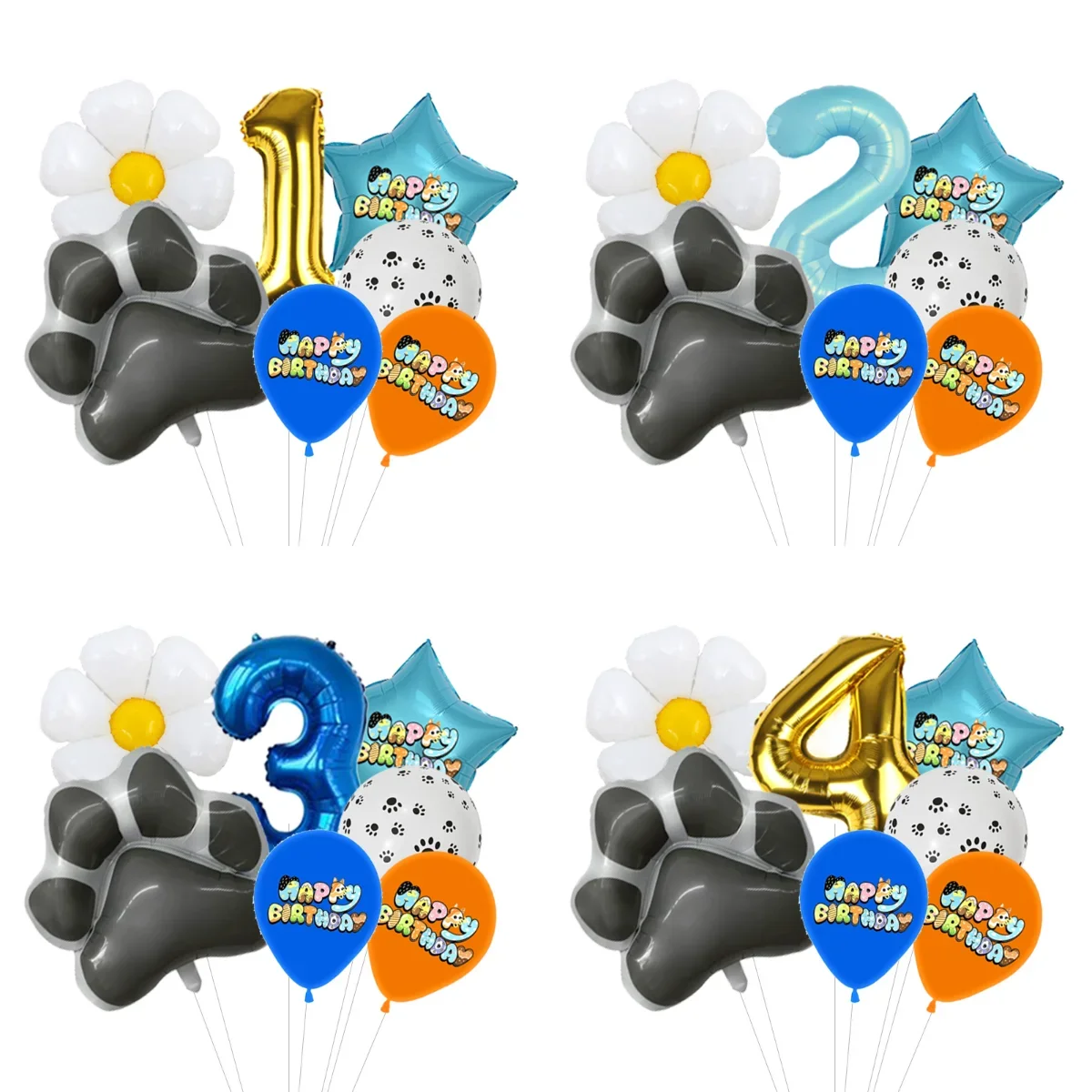 Puppy Paw Print Birthday Balloon Kit Daisy Star Foil Balloons Happy Birthday Latex Balloons Kids Party Decor