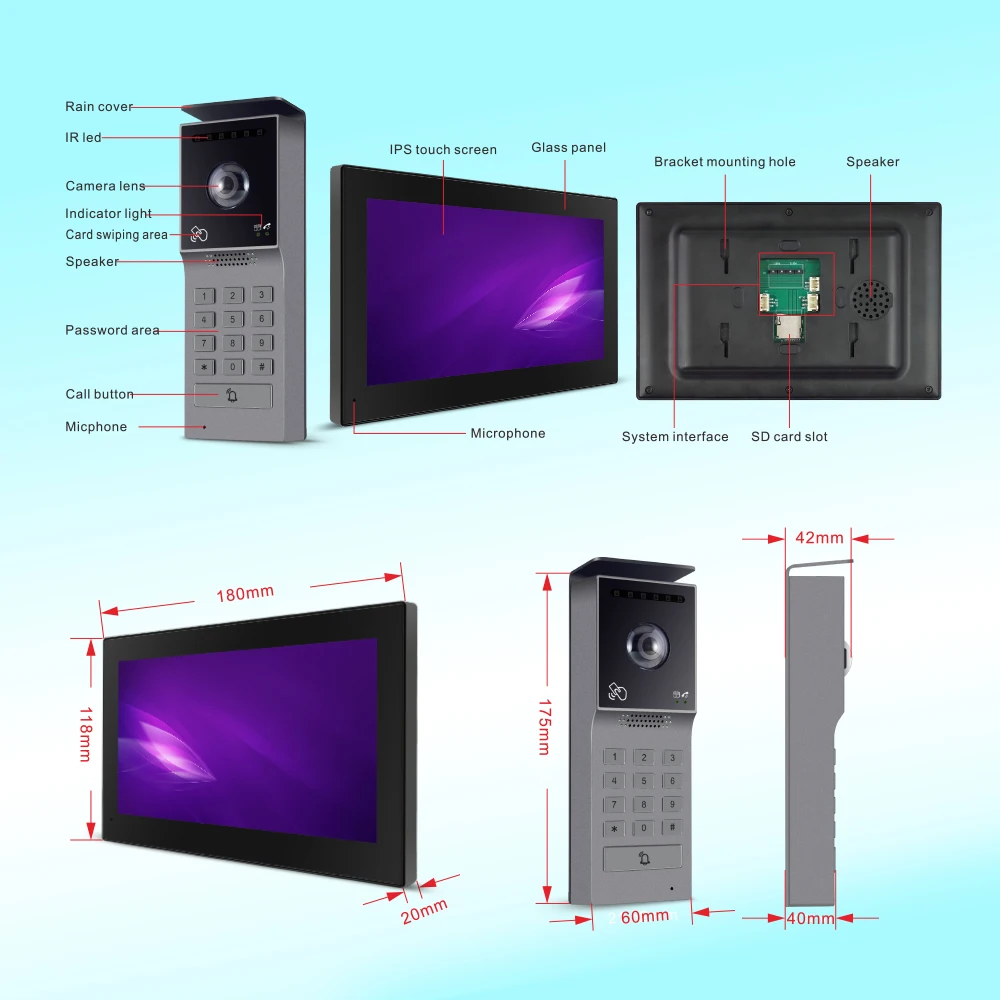 Tuya Wifi المنزل الذكي فيديو باب الهاتف فيديو إنترفون 1080P شاشة تعمل باللمس 7 '2 أسلاك جرس الباب كاميرا الباب نظام الأمن