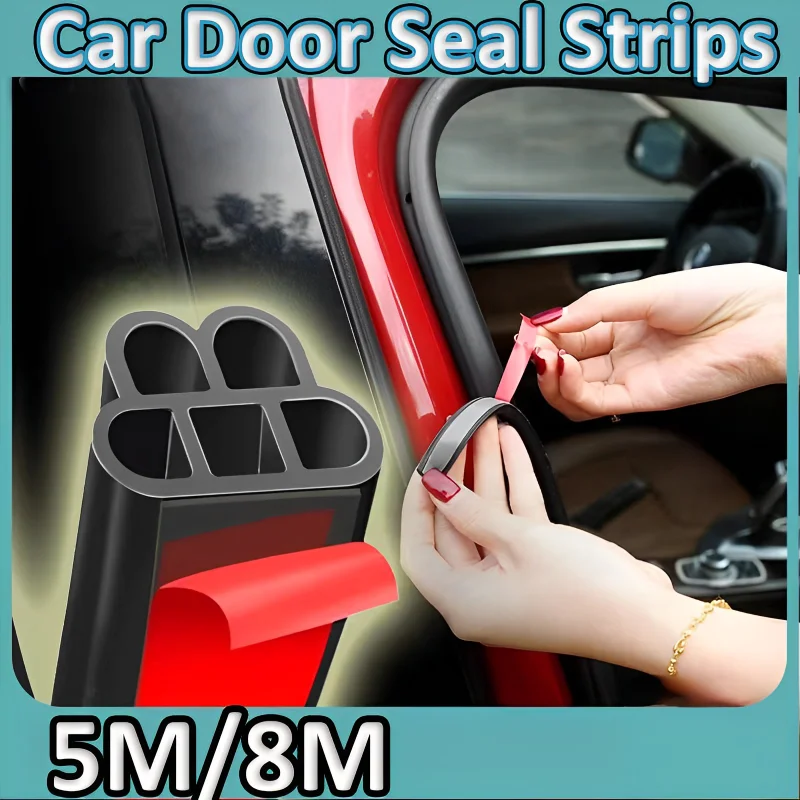 5/8M Car Door Seal Strips Sticker Noise Weatherstrip Auto Door Anti-Dust Windproof Waterproof Door Side Strong Adhensive Sticker