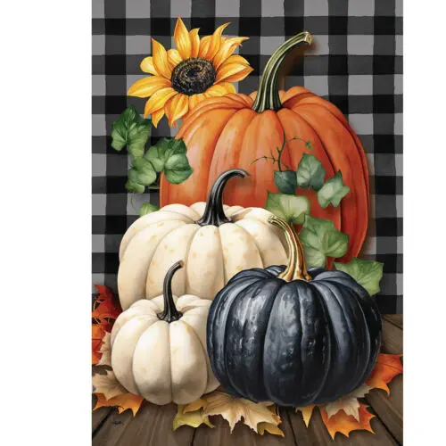 Briarwood Lane Fall Checkered Pumpkins Garden Flag