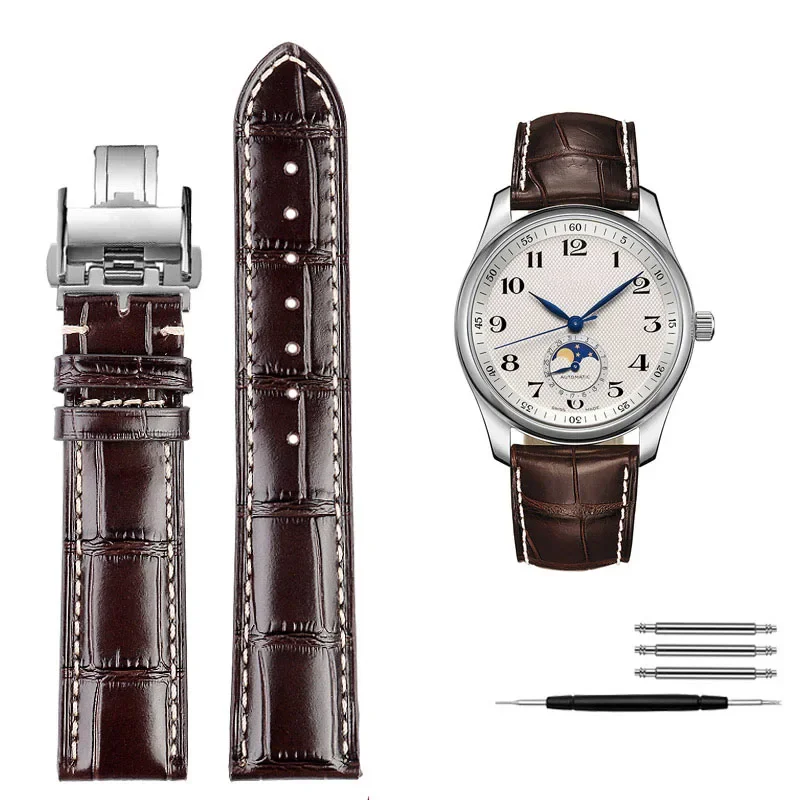 Genuine Leather Watchband Watch Strap For Longines  L2 L3 L4 Masters COLLECTION Watch Belt Bracelet Cowhide Strap 19mm 20mm 21mm
