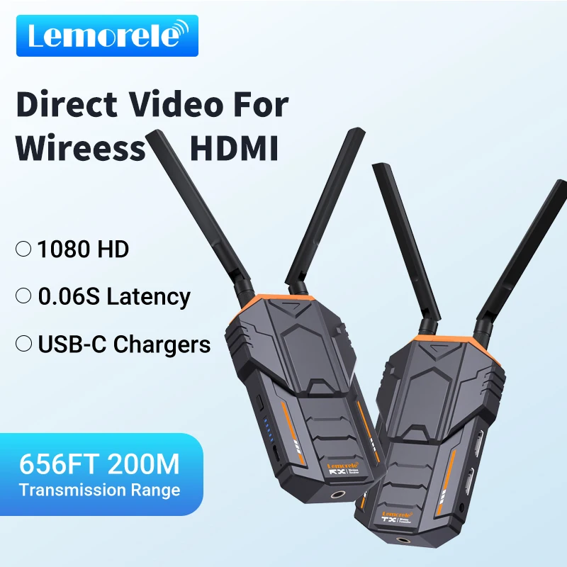 

Lemorele Wireless Extender Kit 200M 5.8Ghz Wireless HDMI Transmitter and Receiver HDMI Extender Video For DSLR Camera Laptop PC