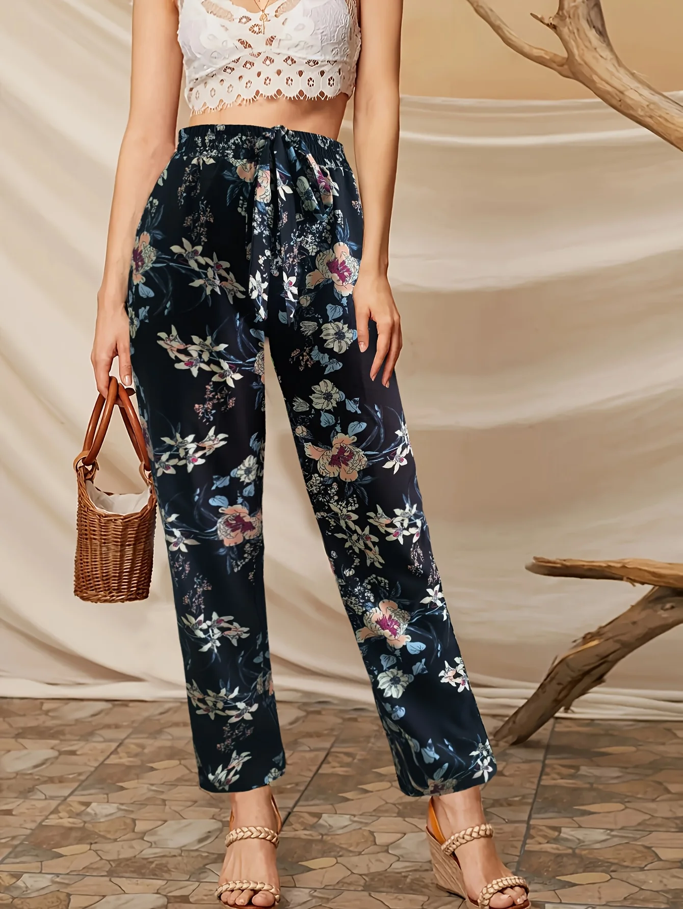 

Women's Summer Vacation Belt Trousers Printed Casual Pants Thin Style