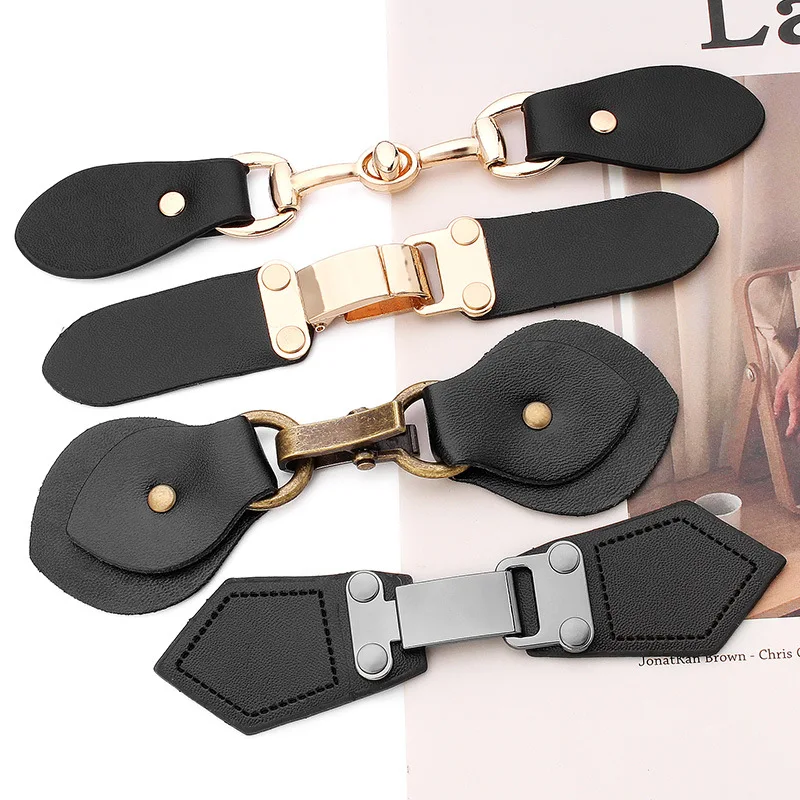 3 Pair Metal-leather Fastening Fur Coat Women's Clasp Cardigan Sweater with Mother-of-Pearl Buttons Belt Buckle Cuff Decorative