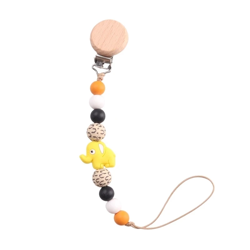 Baby Handmade Silicone Wooden Dummy Pacifier Clip Safe Teething Chain Teether Pacifier Holder Chain