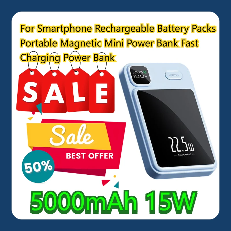 

For Smartphone Rechargeable Battery Packs Portable Magnetic Mini Power Bank 5000mAh 15W Fast Charging Power Bank